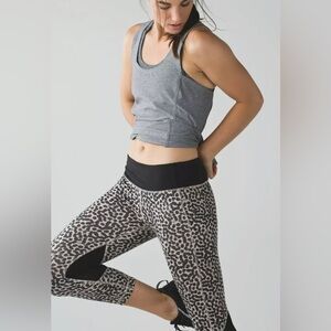 Lululemon Pace Rival Crop Ace Spot Grain Black Tan Polka Dots‎ Leggings Size 8